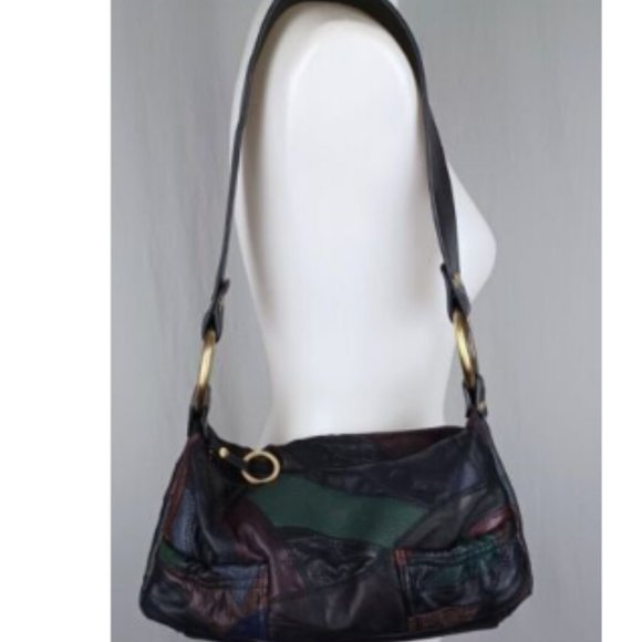Great American Leather Works Purse Patchwork Hobo Bohemian Hippie 1970s Look New - Picture 10 of 10